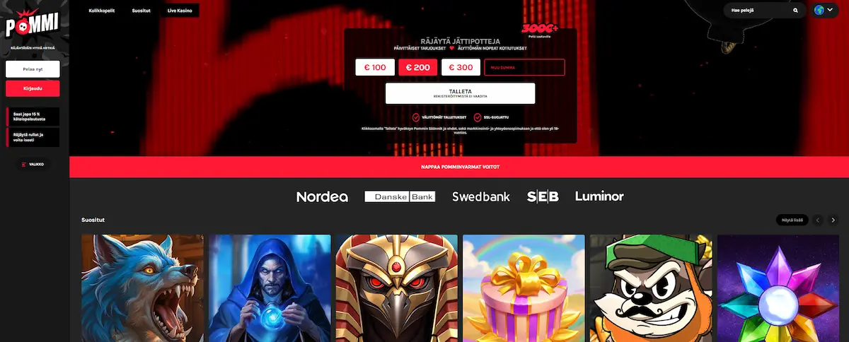 Pommi Casinon peliaula, jossa tietoa talletuksesta, parhaista kasinopeleistä ja tervetulobonuksesta